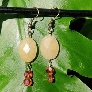 Faceted Yellow Jade & Sparkly Handmade Earrings
